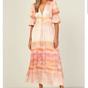 NWT Satin pink orange sunset tie dye button front Willow midi dress dupe 6